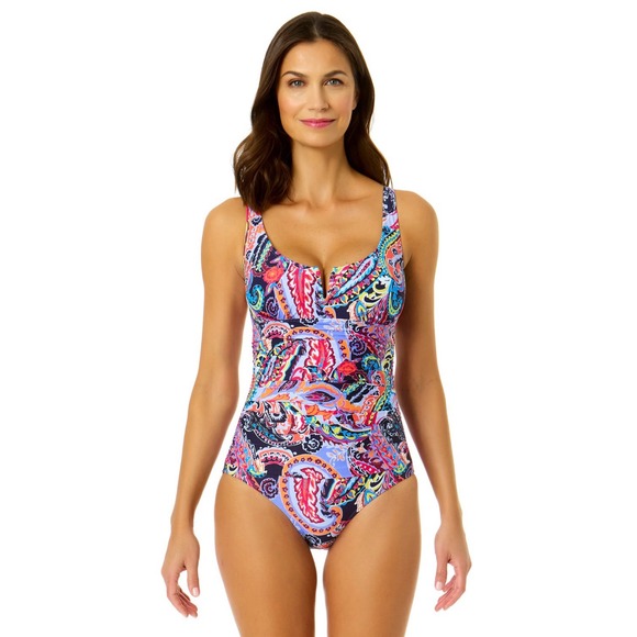 Ann Cole Women's Paisley Parade V-Wire One Piece‎ Swimsuit Size 22W Beach - Picture 1 of 10